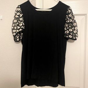 Black and White Top with Floral Sleeve
